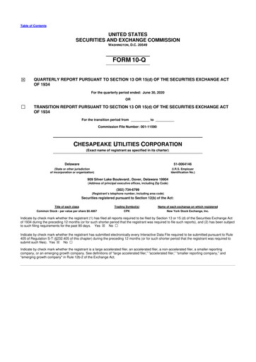 Thumbnail Chesapeake Utilities
 10-Q Quarterly Report FY2020 