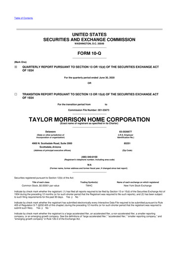 Thumbnail Taylor Morrison
 10-Q Quarterly Report FY2020 