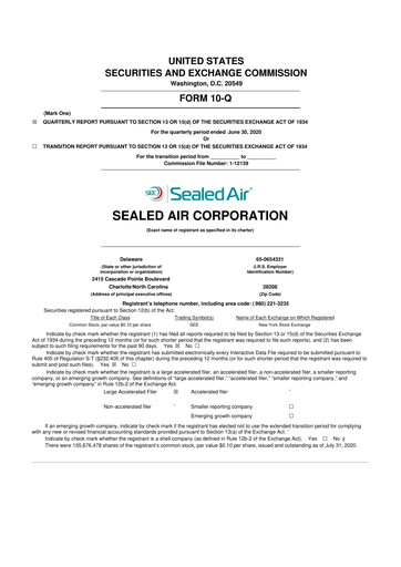 Thumbnail Sealed Air
 10-Q Quarterly Report FY2020 