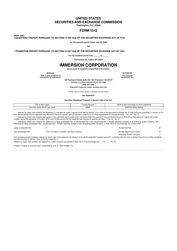 Miniature Immersion Corporation
 10-Q Rapport trimestriel 2020 