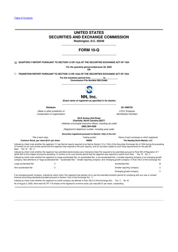 Thumbnail NN, Inc.
 10-Q Quarterly Report FY 