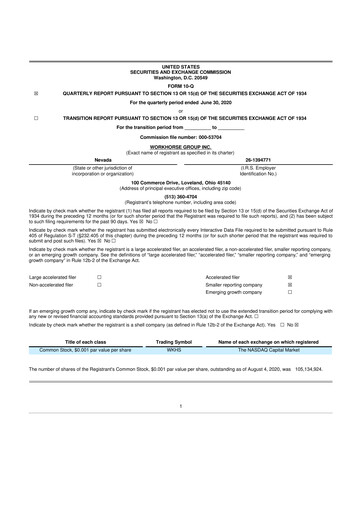 Miniature Workhorse Group
 10-Q Rapport trimestriel 2020 