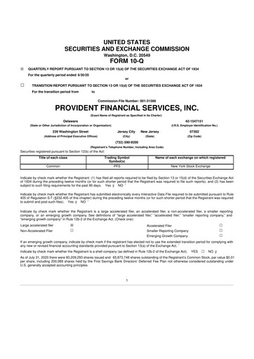 Thumbnail Provident Financial Services 10-Q Quarterly Report FY2020 