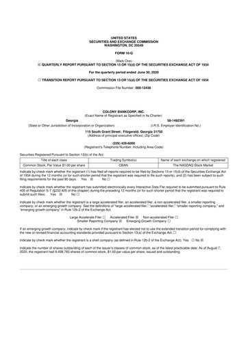 Vorschaubild Colony Bankcorp 10-Q Quartalsbericht 2020 