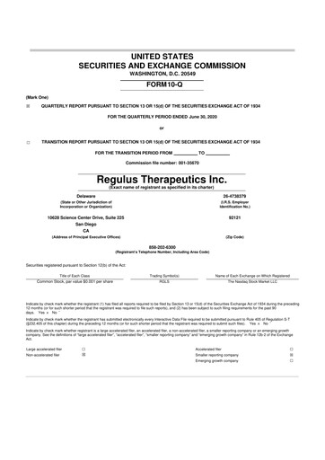 Thumbnail Regulus Therapeutics 10-Q Quarterly Report FY2020 
