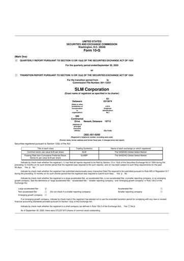 Thumbnail SLM Corporation (Sallie Mae) 10-Q Quarterly Report FY2020 