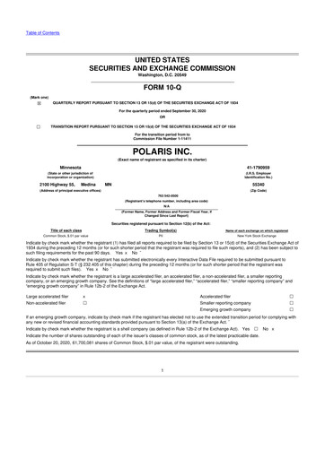 Thumbnail Polaris 10-Q Quarterly Report FY2020 