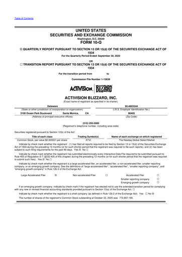 Thumbnail Activision Blizzard 10-Q Quarterly Report FY2020 