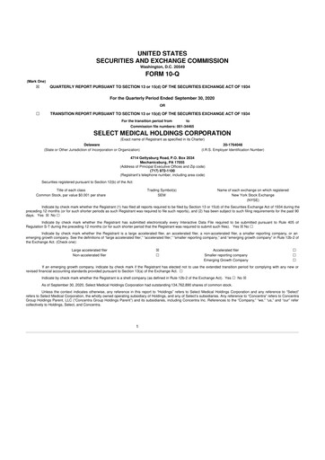 Thumbnail Select Medical Holdings 10-Q Quarterly Report FY2020 