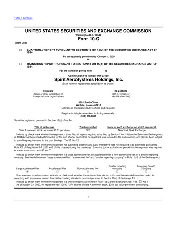 Miniature Spirit AeroSystems 10-Q Rapport trimestriel 2020 