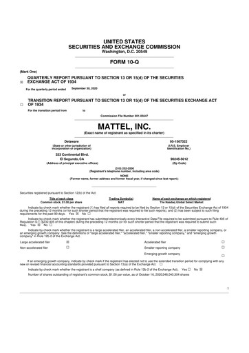 Thumbnail Mattel
 10-Q Quarterly Report FY2020 