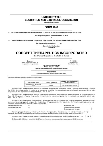 Thumbnail Corcept Therapeutics
 10-Q Quarterly Report FY2020 