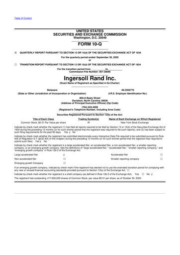 Thumbnail Ingersoll Rand 10-Q Quarterly Report FY2020 