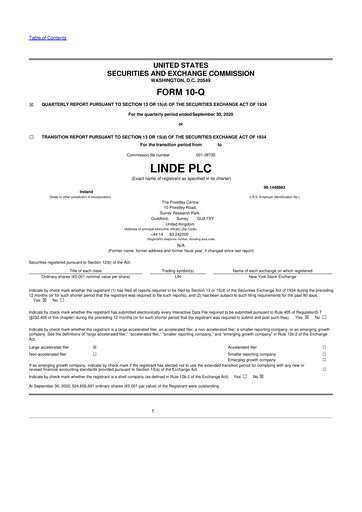 Miniature Linde 10-Q Rapport trimestriel 2020 