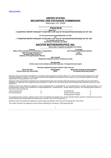 Vorschaubild Arcutis Biotherapeutics 10-Q Quartalsbericht 2020 