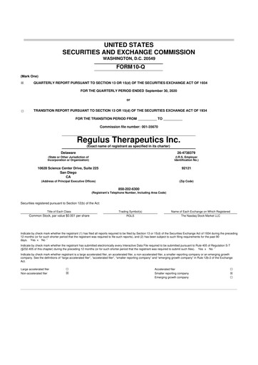 Thumbnail Regulus Therapeutics 10-Q Quarterly Report FY2020 