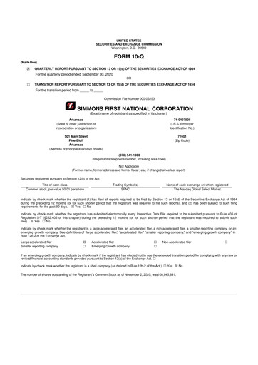 Thumbnail Simmons First National 10-Q Quarterly Report FY2020 