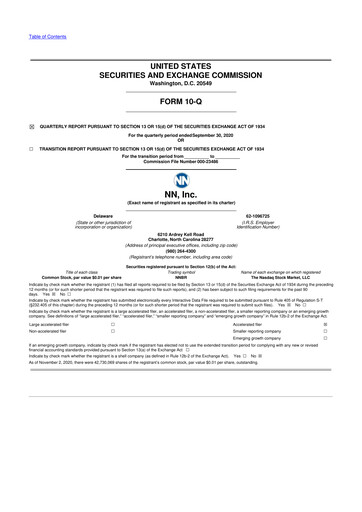 Thumbnail NN, Inc.
 10-Q Quarterly Report FY 