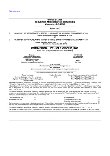 Vorschaubild Commercial Vehicle Group (CVG) 10-Q Quartalsbericht 2020 