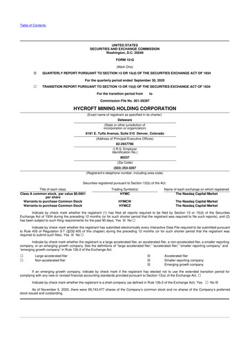 Miniature Hycroft Mining 10-Q Rapport trimestriel  