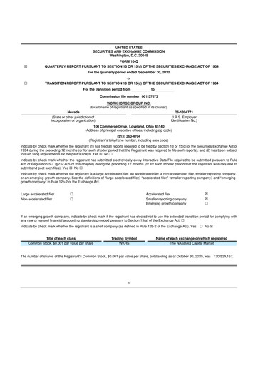 Miniature Workhorse Group
 10-Q Rapport trimestriel 2020 