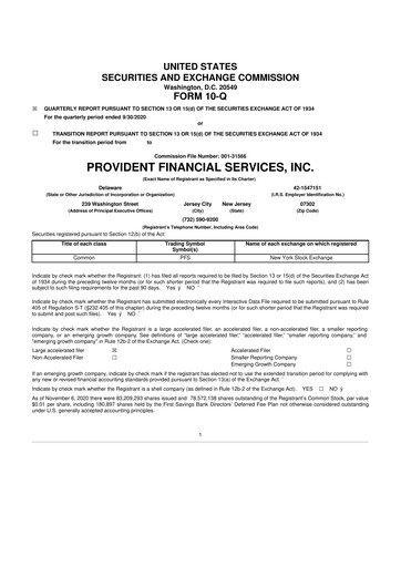 Thumbnail Provident Financial Services 10-Q Quarterly Report FY2020 