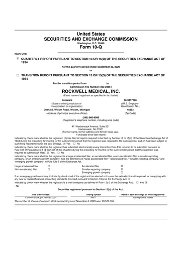 Vorschaubild Rockwell Medical
 10-Q Quartalsbericht  