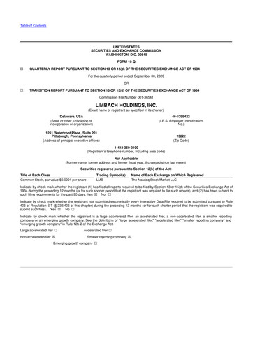 Vorschaubild Limbach Holdings 10-Q Quartalsbericht 2020 