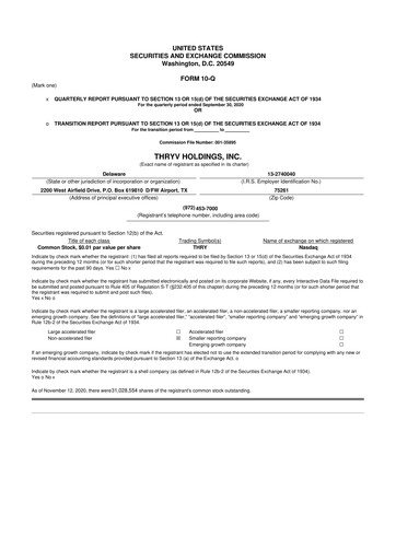 Vorschaubild Thryv 10-Q Quartalsbericht 2020 