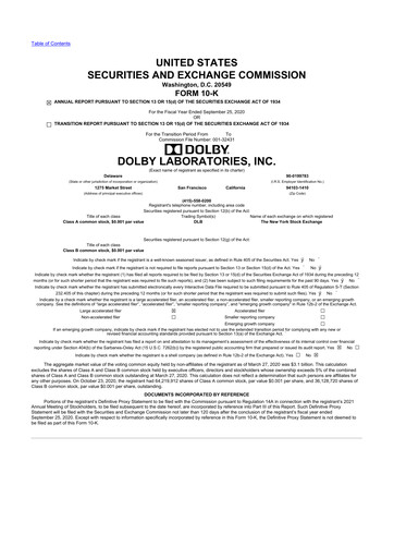 Miniature Dolby 10-K Rapport annuel 2020