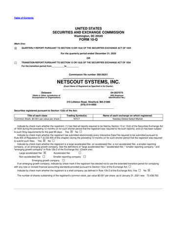 Thumbnail NETSCOUT 10-Q Quarterly Report FY2021 