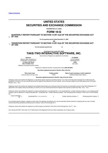 Miniature Take-Two Interactive
 10-Q Rapport trimestriel 2021 