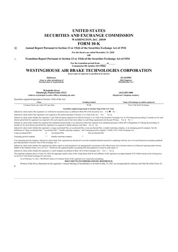 Thumbnail Wabtec 10-K Annual Report 2020