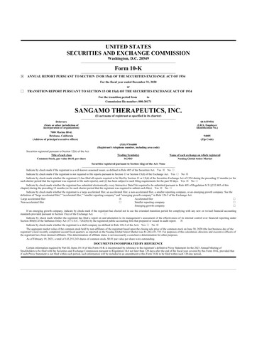 Thumbnail Sangamo Therapeutics
 10-K Annual Report 2020