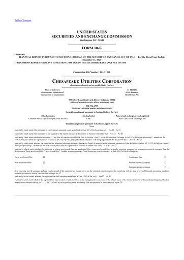 Thumbnail Chesapeake Utilities
 10-K Annual Report 2020