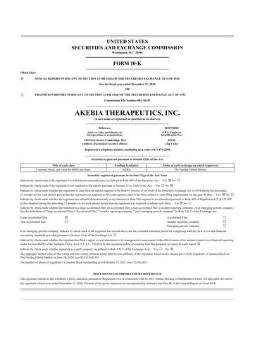 Thumbnail Akebia Therapeutics 10-K Annual Report 2020