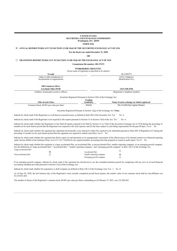 Miniature Workhorse Group
 10-K Rapport annuel 2020