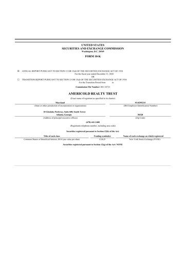 Thumbnail Americold 10-K Annual Report 2020