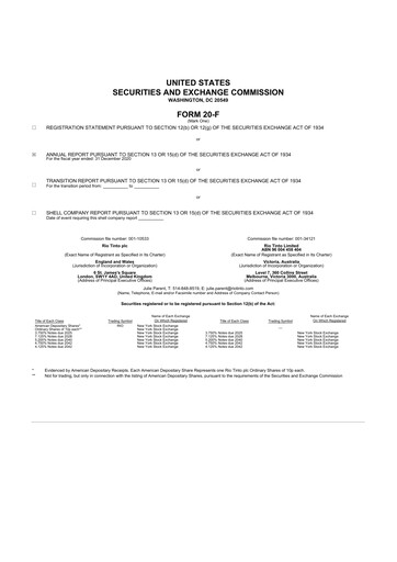 Thumbnail Rio Tinto 20-F Annual Report 2020