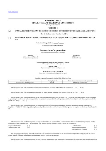 Thumbnail Immersion Corporation
 10-K Annual Report 2020