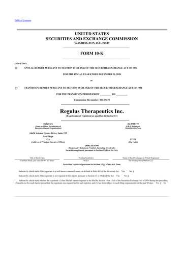 Thumbnail Regulus Therapeutics 10-K Annual Report 2020