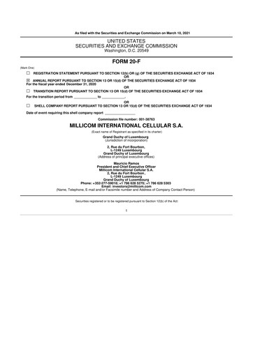 Miniature Millicom 20-F Rapport annuel 2020