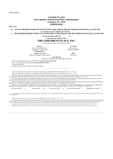Thumbnail The Children's Place
 10-K Annual Report 2020