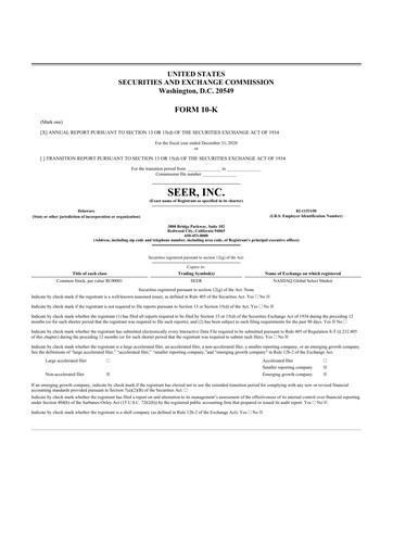 Vorschaubild Seer Inc 10-K Jahresbericht 