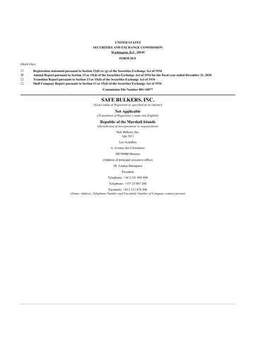 Miniature Safe Bulkers
 20-F Rapport annuel 2020