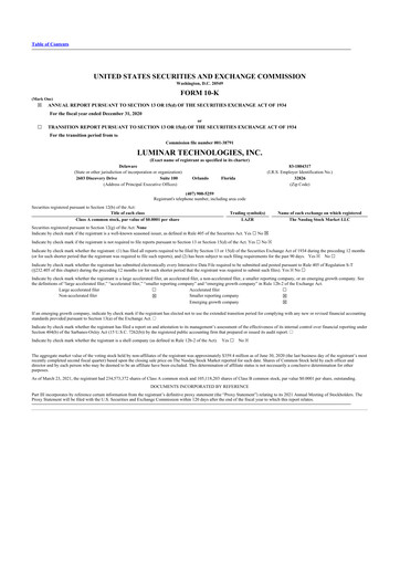 Thumbnail Luminar Technologies 10-K Annual Report 2020