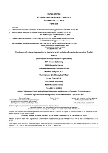 Miniature Innate Pharma
 20-F Rapport annuel 2020