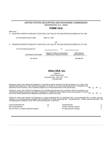 Thumbnail Altice USA
 10-Q Quarterly Report FY2021 