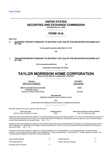 Thumbnail Taylor Morrison
 10-Q Quarterly Report FY2021 