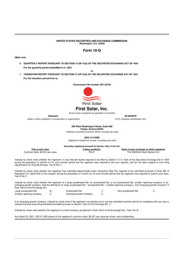 Thumbnail First Solar
 10-Q Quarterly Report FY2021 